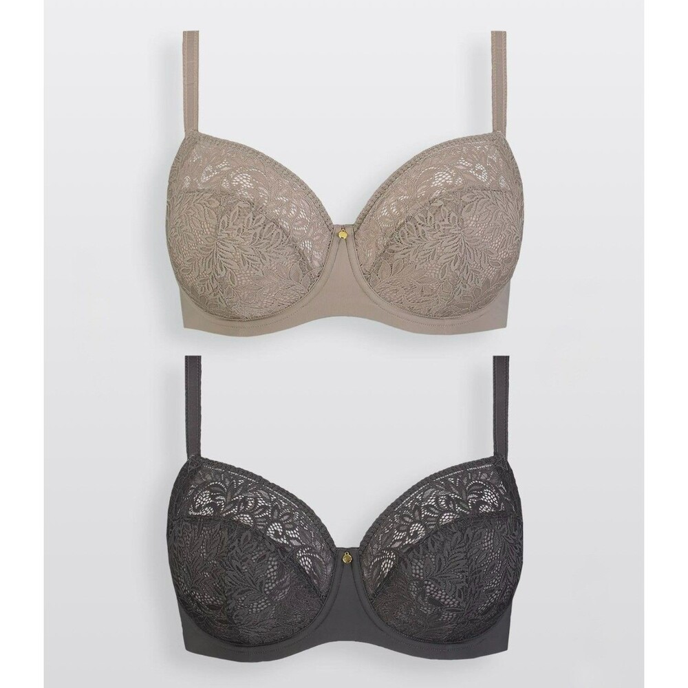 Lace Underwire Bra - Taupe & Charcoal